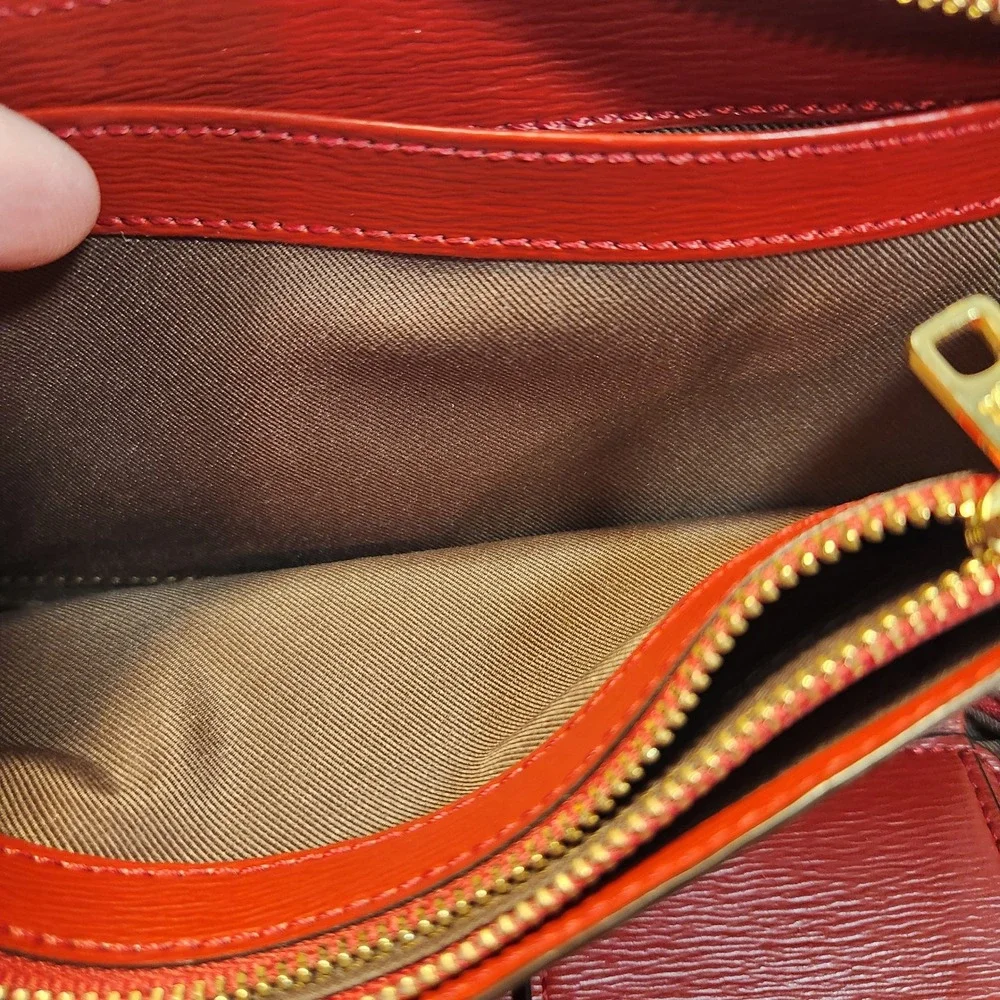Lauren Ralph Lauren Red Textured Leather Crossbody Camera Bag Gold RLL Logo